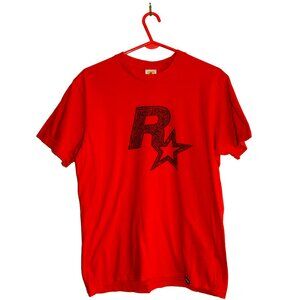 Vintage Rockstar Games Men's Medium Red 1998 Graphic Short Sleeve Tee Shirt
